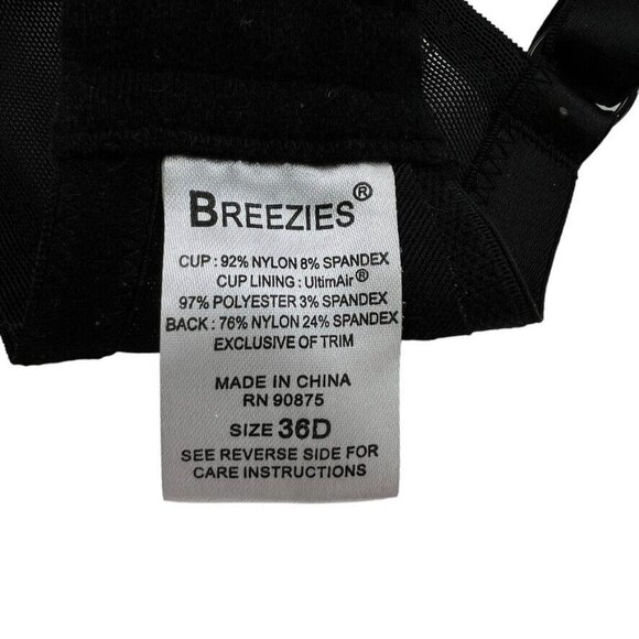 Breezies Womens Padded Bra Size 36D Solid Black Adjustable Strap Wired - Picture 6 of 16